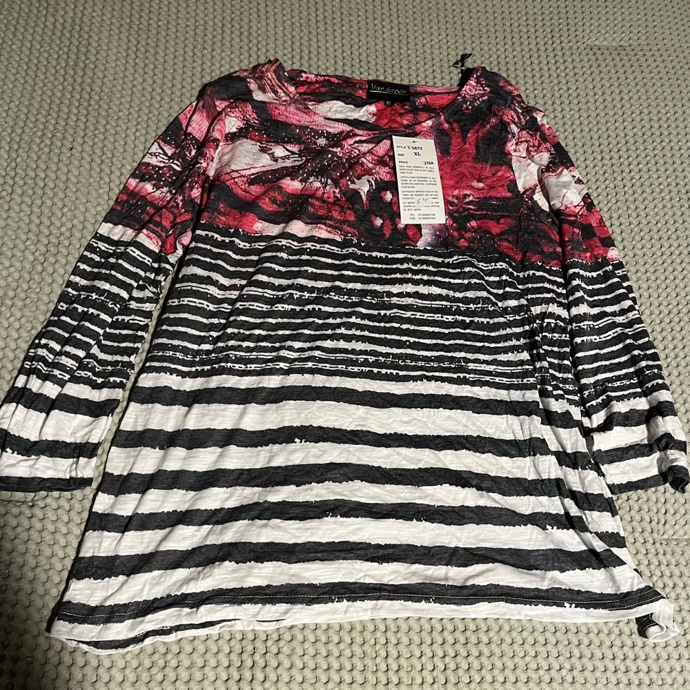 Elegant Red and Black Striped Long Sleeve Top